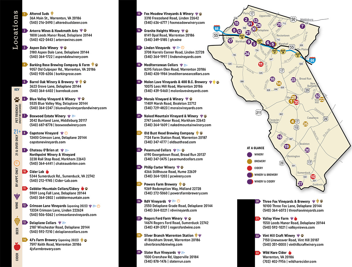 Fauquier County Wineries Breweries Cideries Map 2023